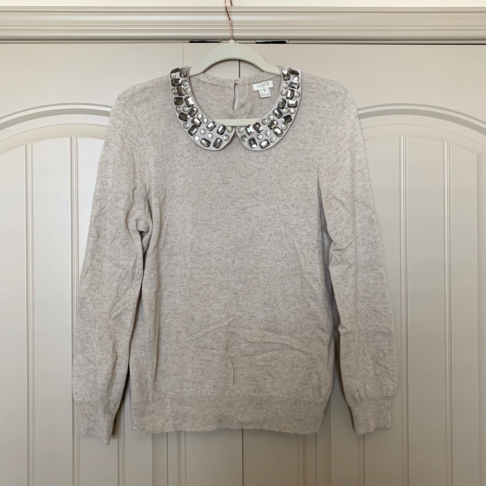 J.Crew Tan Peter Pan Jeweled Sweater
